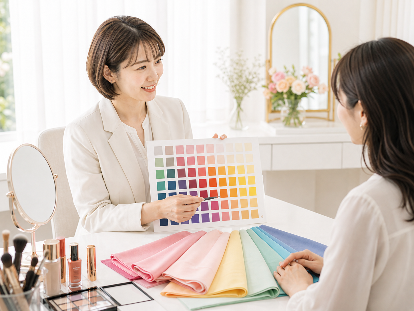 カラー表を見ながら診断する様子